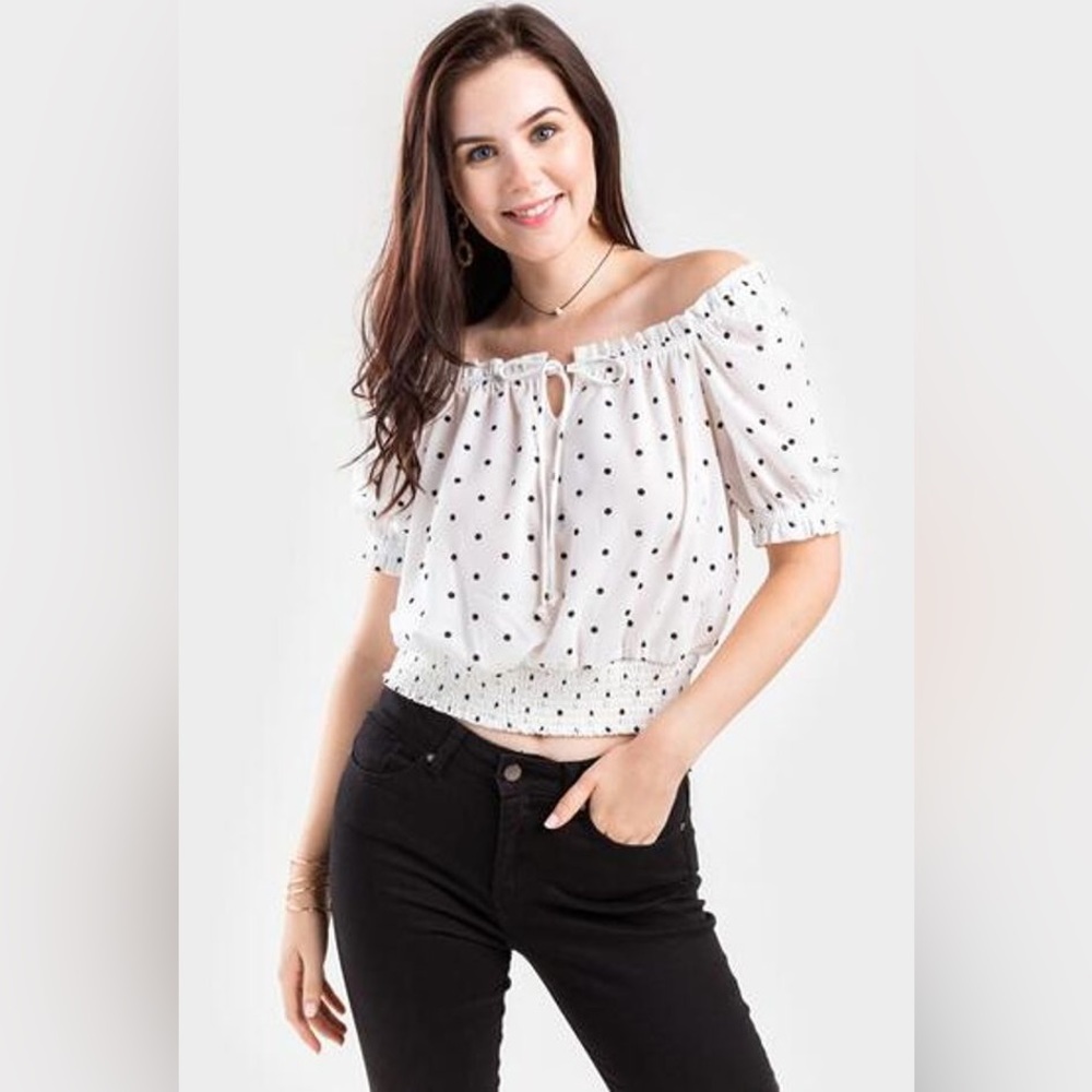 Francesca’s Black and White Polka Dot Blouse